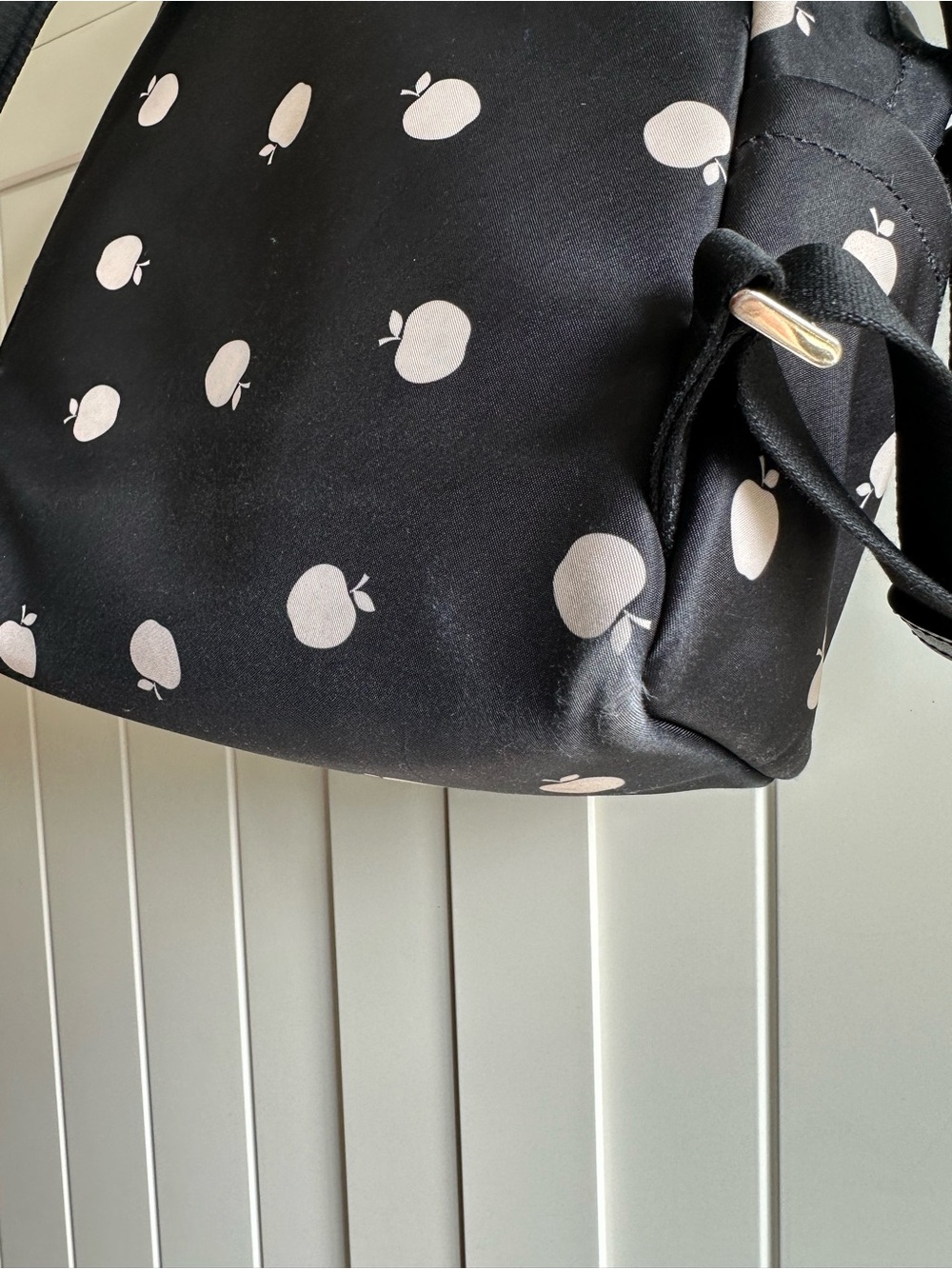 kate spade chelsea black and white apple print nylon backpack - Picture 7 of 15